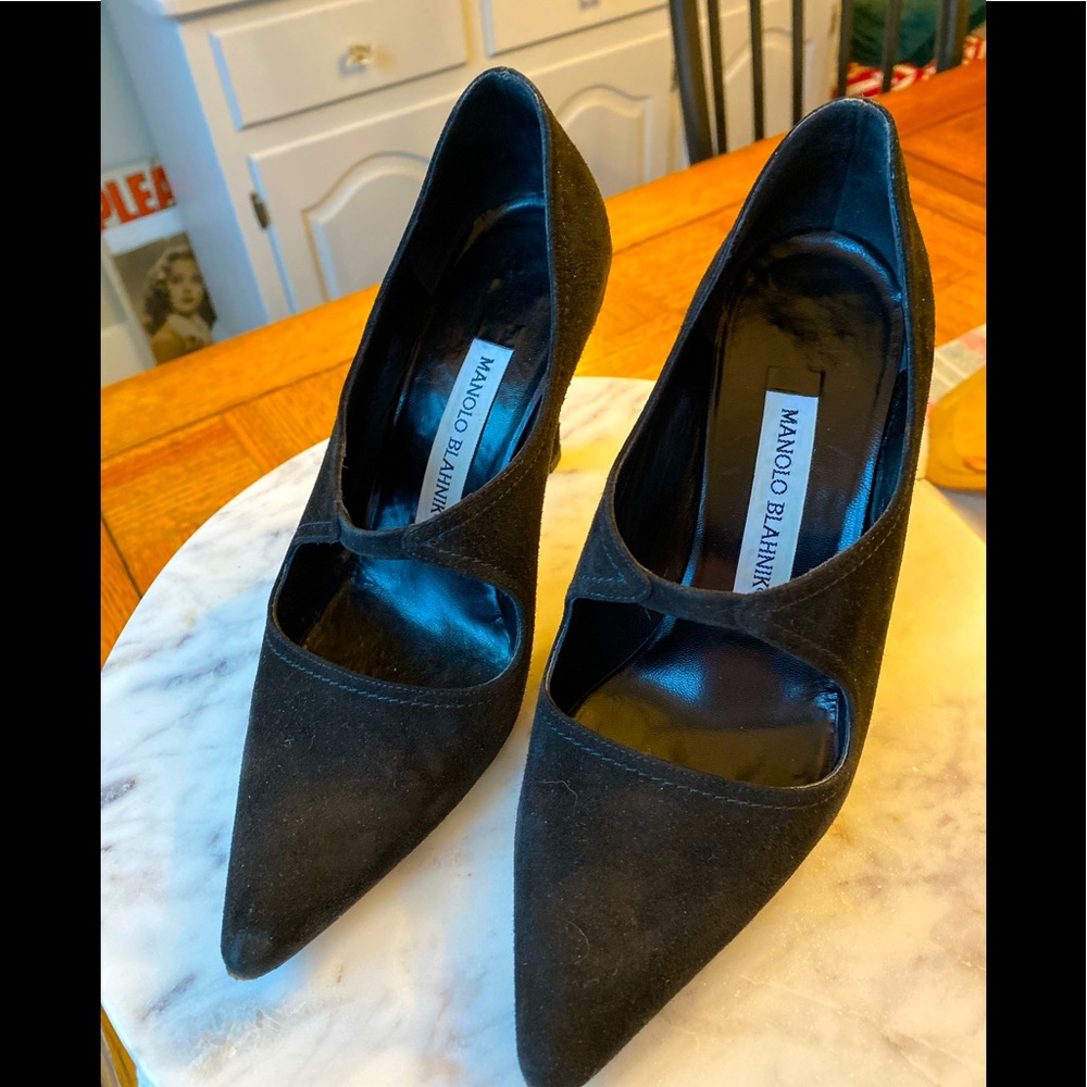 Manila Blahnik Black suede Vintage Heels Made in Italy 🌿